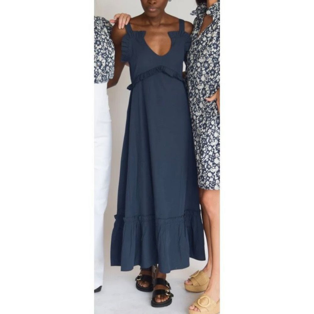 Never a Wallflower Sleeveless Tired Midi Dress Size XS Navy Coastal Casual